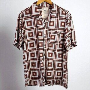 OAS The Cuba Shirt in Brown and White Geometric Print Viscose Size Large